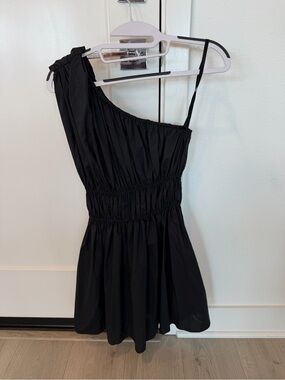 Matteau x Kirna Zabete Shirred One Shoulder Mini Dress in black